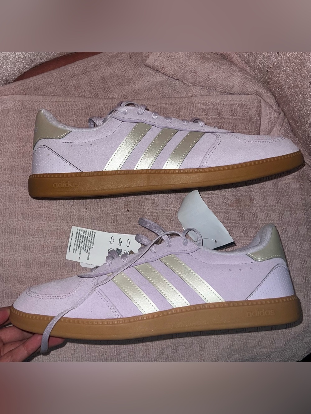 Adidas breaknet Lilac Suede Sneakers with Metallic silver Stripes and Gum Sole